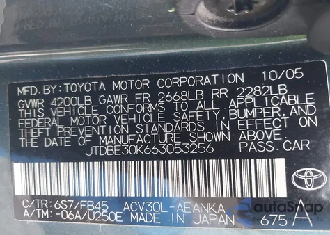2006 Toyota Camry Le из США, поврежденный, VIN JTDBE30K663053256